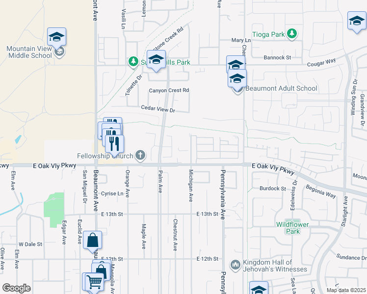 map of restaurants, bars, coffee shops, grocery stores, and more near 1410 Deborah Place in Beaumont