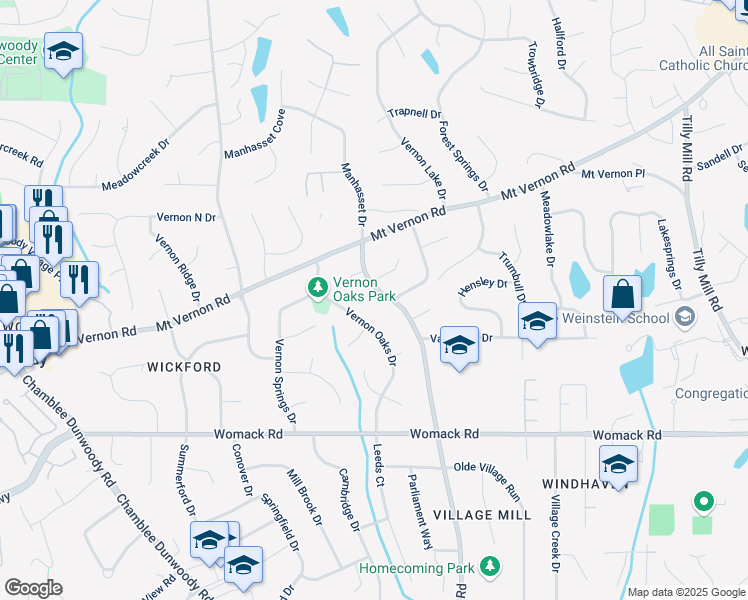 map of restaurants, bars, coffee shops, grocery stores, and more near 5124 Vermack Road in Dunwoody