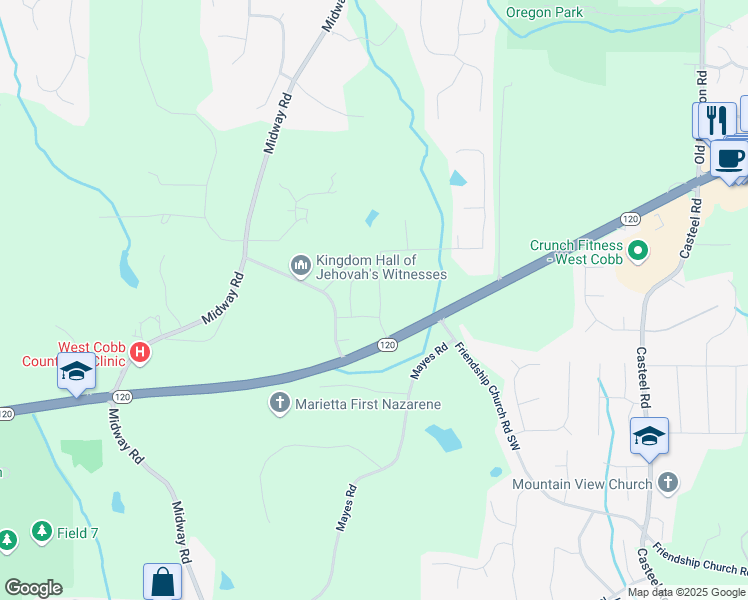 map of restaurants, bars, coffee shops, grocery stores, and more near 380 Parkside Meadow Drive in Marietta