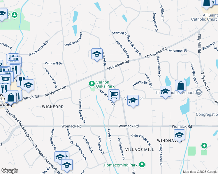 map of restaurants, bars, coffee shops, grocery stores, and more near 5124 Vermack Road in Dunwoody