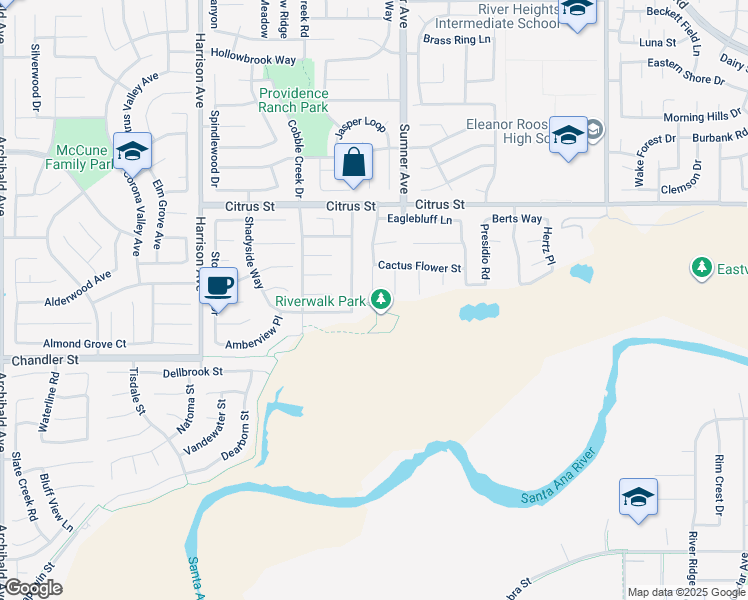 map of restaurants, bars, coffee shops, grocery stores, and more near 7674 Soaring Bird Court in Corona