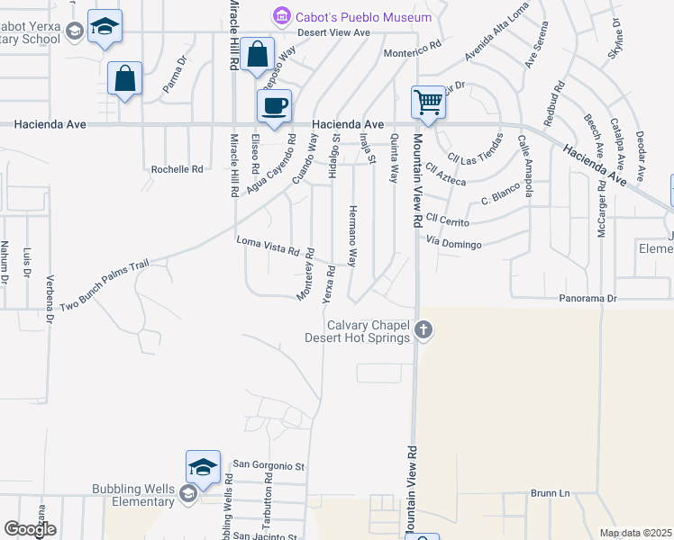 map of restaurants, bars, coffee shops, grocery stores, and more near 13760 Hidalgo Street in Desert Hot Springs