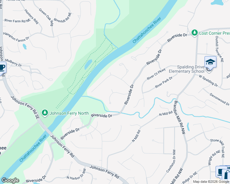 map of restaurants, bars, coffee shops, grocery stores, and more near 205 River N Ct in Sandy Springs