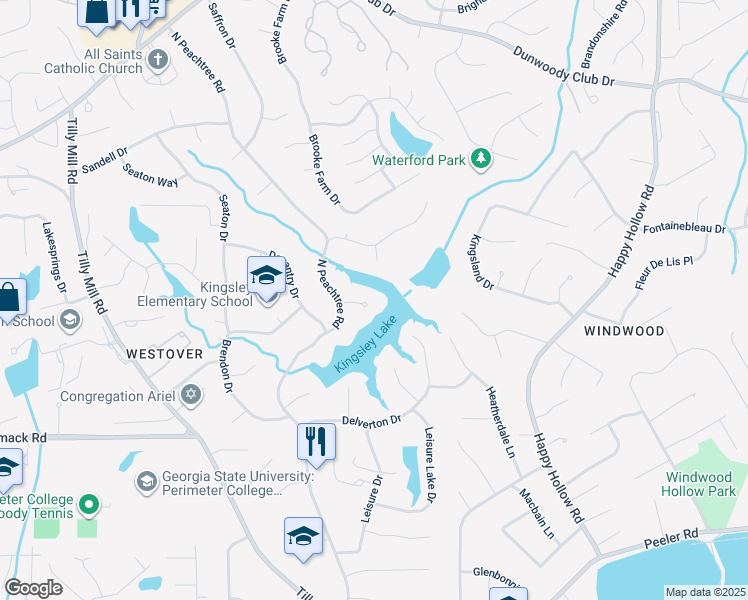 map of restaurants, bars, coffee shops, grocery stores, and more near 2325 Waterton Court in Dunwoody
