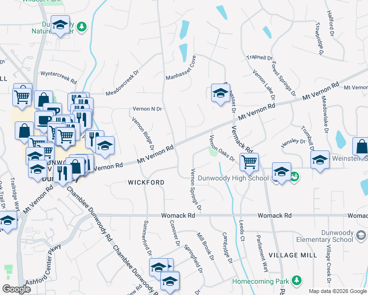 map of restaurants, bars, coffee shops, grocery stores, and more near 5067 Mount Vernon Way in Dunwoody