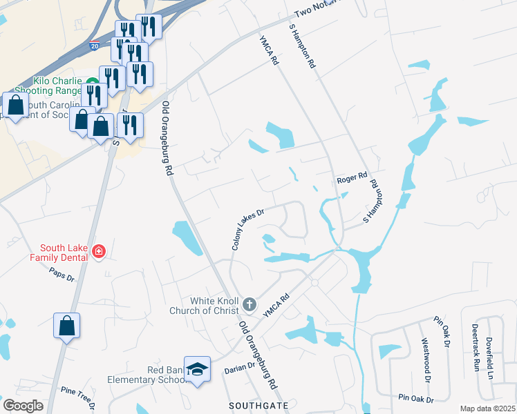 map of restaurants, bars, coffee shops, grocery stores, and more near 364 Colony Lakes Drive in Lexington