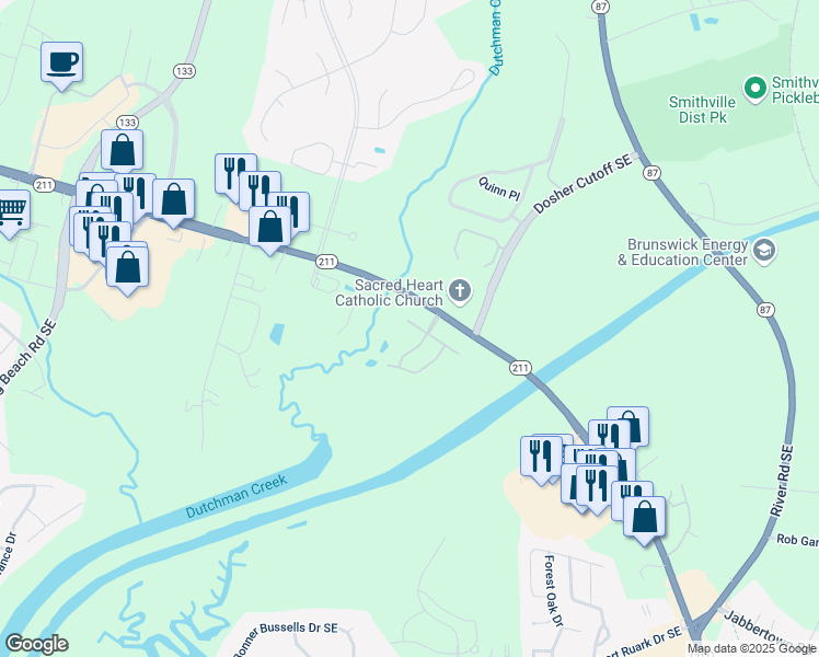 map of restaurants, bars, coffee shops, grocery stores, and more near 5284 Marco Drive Southeast in Southport