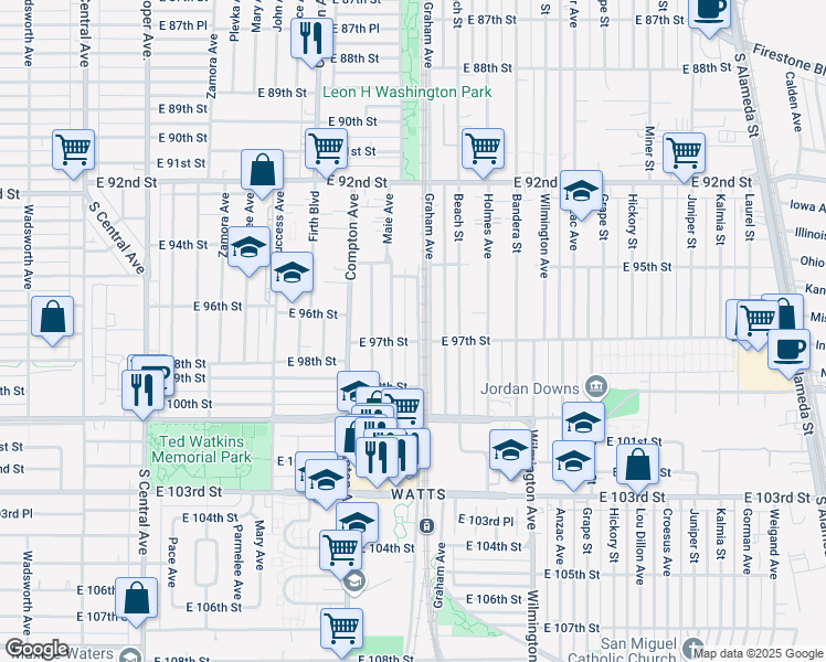 map of restaurants, bars, coffee shops, grocery stores, and more near 9703 Grandee Avenue in Los Angeles