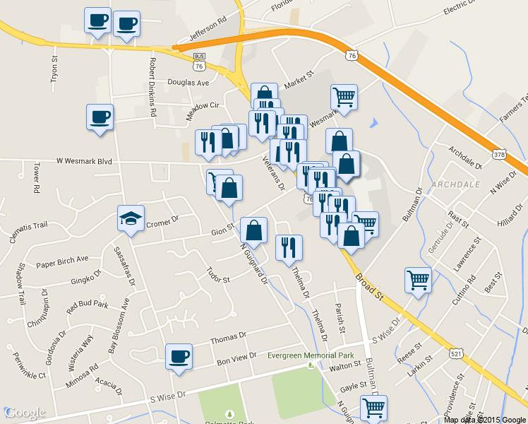 map of restaurants, bars, coffee shops, grocery stores, and more near 2008 Gion Street in Sumter