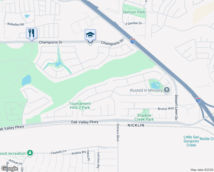 map of restaurants, bars, coffee shops, grocery stores, and more near 36903 Straightaway Drive in Beaumont