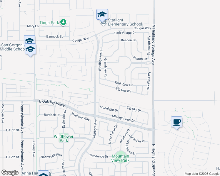 map of restaurants, bars, coffee shops, grocery stores, and more near 1537 Village Green Way in Beaumont