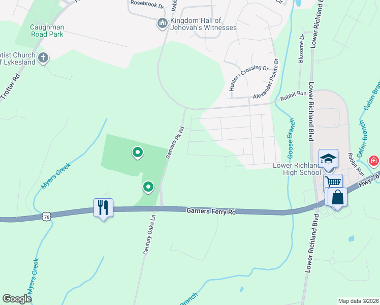 map of restaurants, bars, coffee shops, grocery stores, and more near 2615 Lower Richland Boulevard in Hopkins