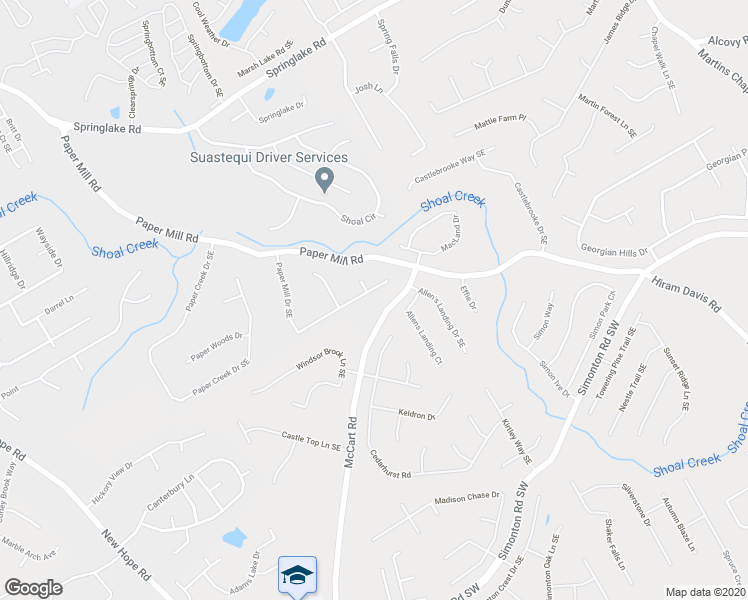 map of restaurants, bars, coffee shops, grocery stores, and more near 555 Paper Mill Drive Southeast in Lawrenceville