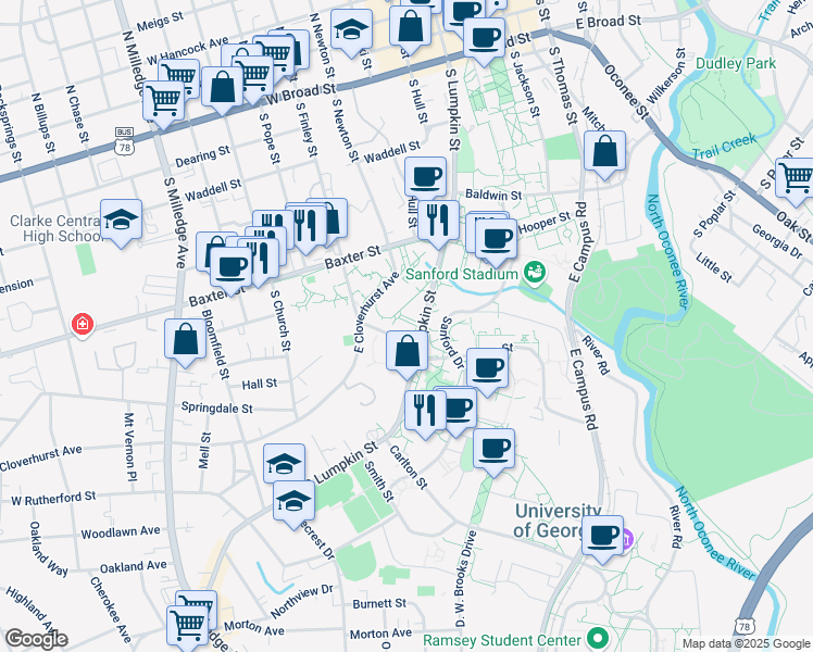 map of restaurants, bars, coffee shops, grocery stores, and more near in Athens