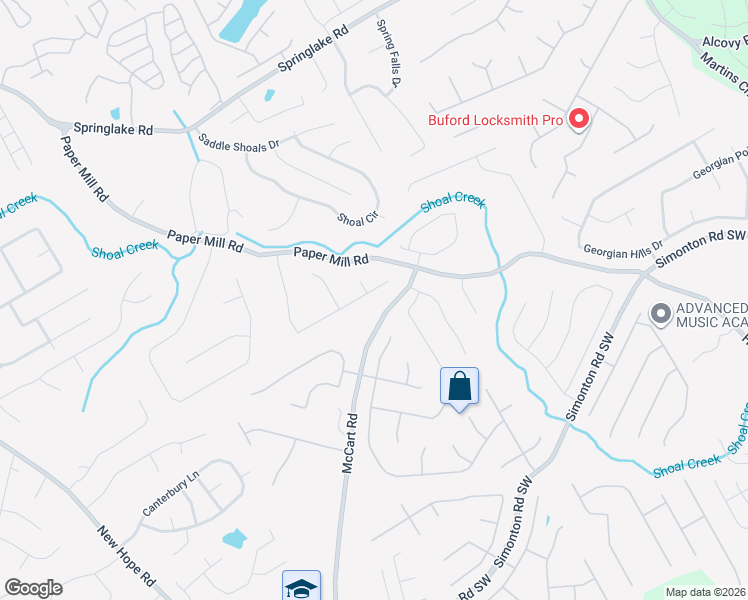 map of restaurants, bars, coffee shops, grocery stores, and more near 555 Paper Mill Drive Southeast in Lawrenceville