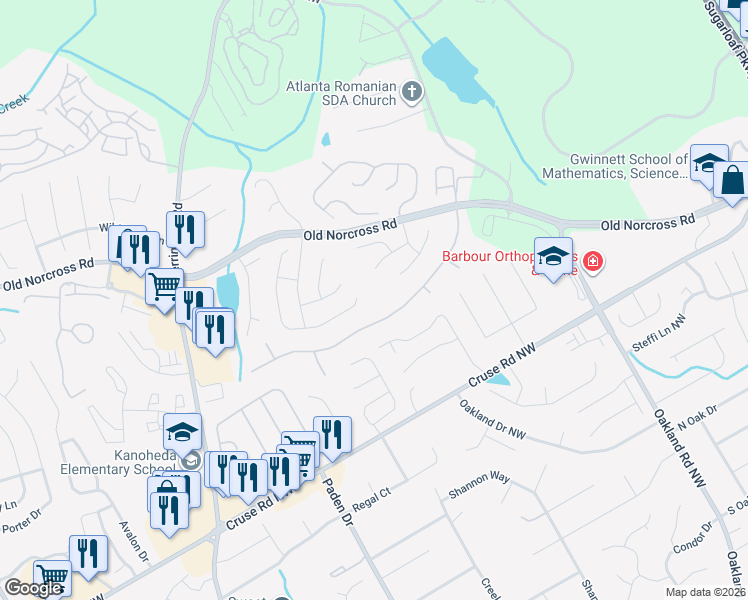 map of restaurants, bars, coffee shops, grocery stores, and more near 690 Meadow Walk Avenue in Lawrenceville