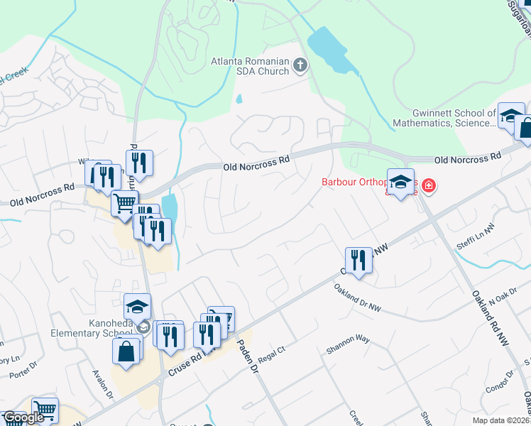 map of restaurants, bars, coffee shops, grocery stores, and more near 690 Meadow Walk Avenue in Lawrenceville