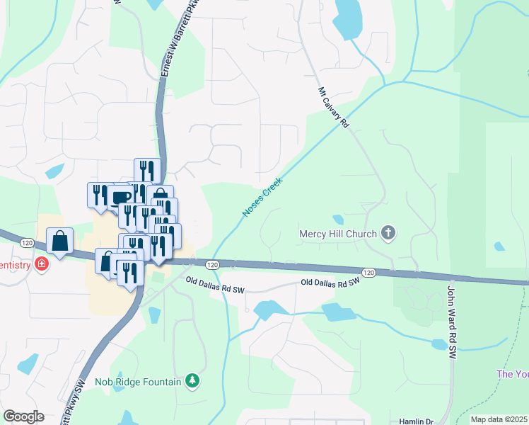 map of restaurants, bars, coffee shops, grocery stores, and more near 250 Martin Ridge Drive South West in Marietta