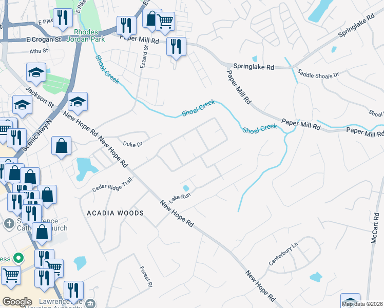 map of restaurants, bars, coffee shops, grocery stores, and more near 377 Norhill Ln in Lawrenceville