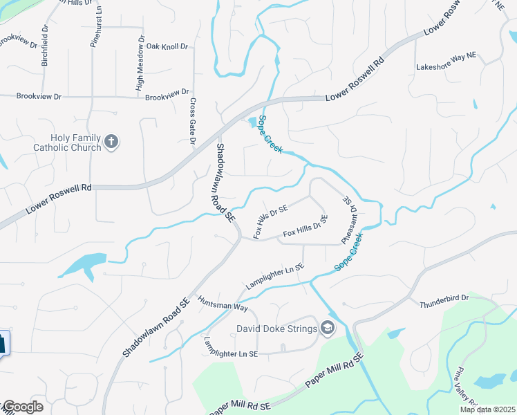 map of restaurants, bars, coffee shops, grocery stores, and more near 3828 Fox Hills Drive Southeast in Marietta