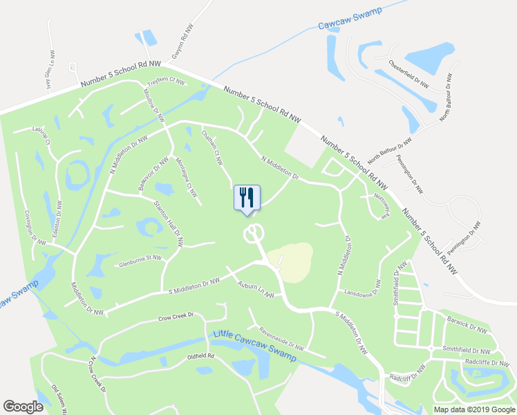 map of restaurants, bars, coffee shops, grocery stores, and more near Rosewood Court in Calabash