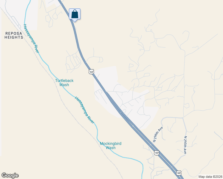 map of restaurants, bars, coffee shops, grocery stores, and more near 51225 U.S. Highway 60 89 in Wickenburg