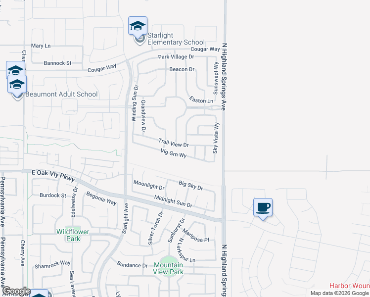 map of restaurants, bars, coffee shops, grocery stores, and more near 1611 Trail View Drive in Beaumont