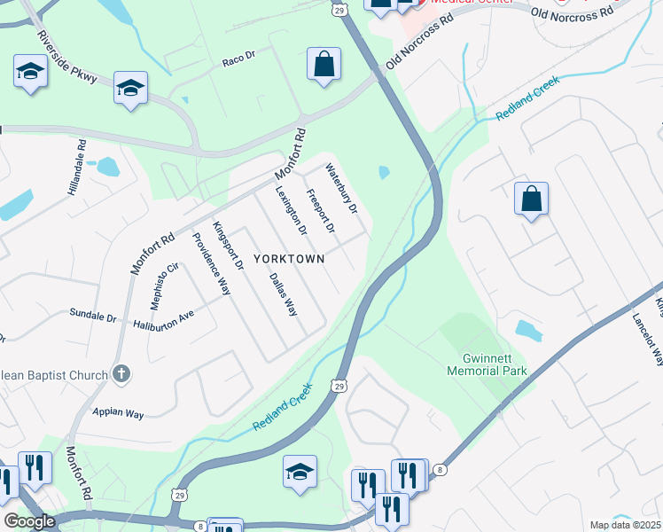 map of restaurants, bars, coffee shops, grocery stores, and more near 345 Lexington Drive in Lawrenceville