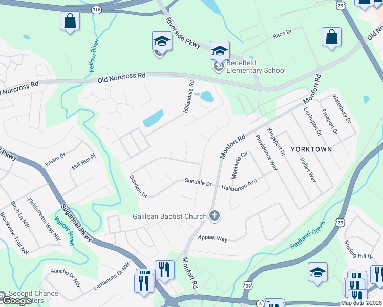 map of restaurants, bars, coffee shops, grocery stores, and more near 465 Buttercup Trail in Lawrenceville