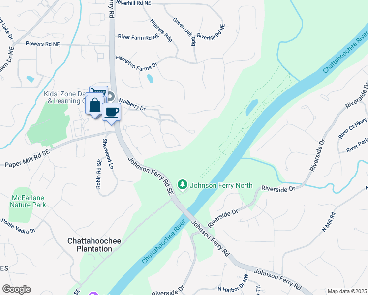 map of restaurants, bars, coffee shops, grocery stores, and more near 58 Parkside Circle in Marietta