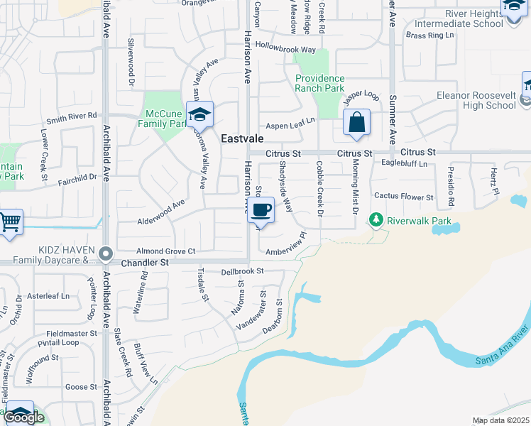 map of restaurants, bars, coffee shops, grocery stores, and more near 13777 Star Ruby Avenue in Corona