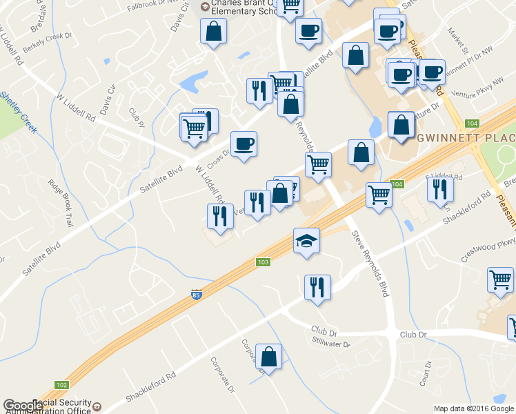 map of restaurants, bars, coffee shops, grocery stores, and more near 4000 Venture Dr NW in Duluth