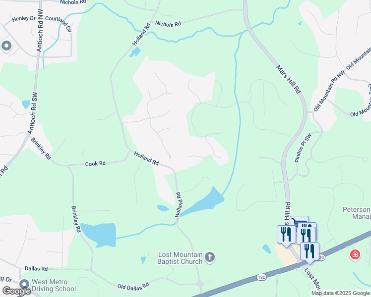map of restaurants, bars, coffee shops, grocery stores, and more near 5290 Hermitage Drive in Powder Springs