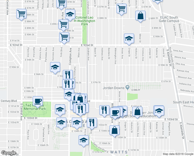 map of restaurants, bars, coffee shops, grocery stores, and more near 7964 Melrose Avenue in Los Angeles