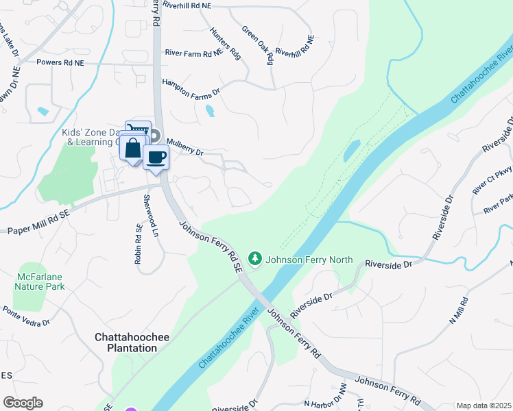 map of restaurants, bars, coffee shops, grocery stores, and more near 58 Parkside Circle in Marietta