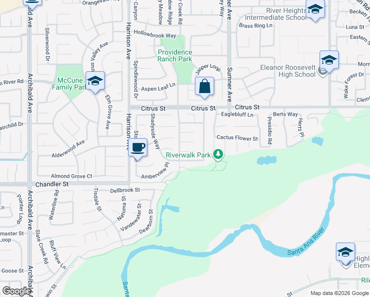 map of restaurants, bars, coffee shops, grocery stores, and more near 13554 Twin Creek Court in Corona