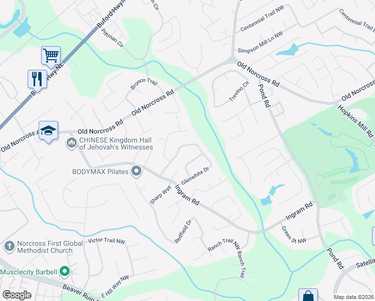 map of restaurants, bars, coffee shops, grocery stores, and more near 4908 Glenwhite Drive in Duluth