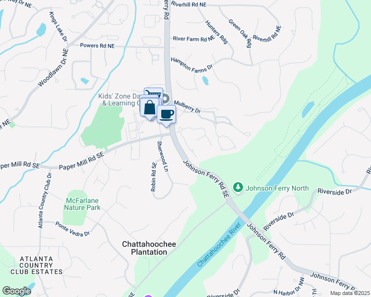 map of restaurants, bars, coffee shops, grocery stores, and more near 1065 Brockton Close in Marietta
