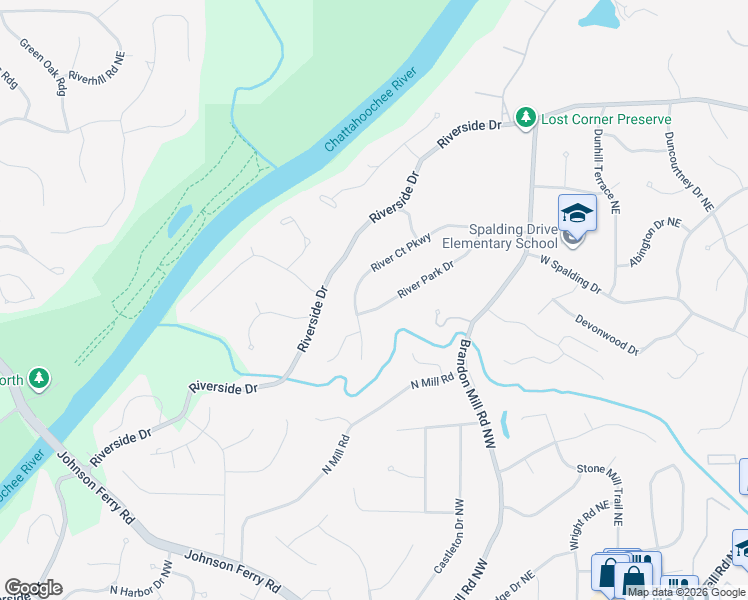 map of restaurants, bars, coffee shops, grocery stores, and more near 150 River Court Parkway in Atlanta