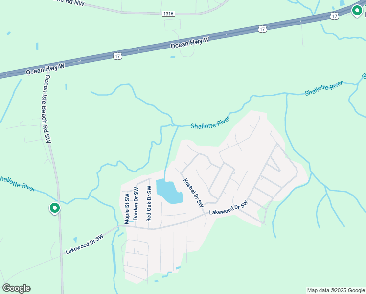map of restaurants, bars, coffee shops, grocery stores, and more near 267 Laughing Gull Court Southwest in Shallotte