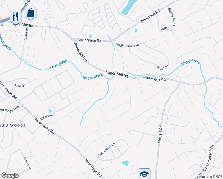 map of restaurants, bars, coffee shops, grocery stores, and more near 675 Paper Creek Drive Southeast in Lawrenceville