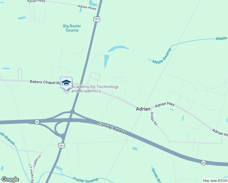 map of restaurants, bars, coffee shops, grocery stores, and more near 5344 Adrian Highway in Conway