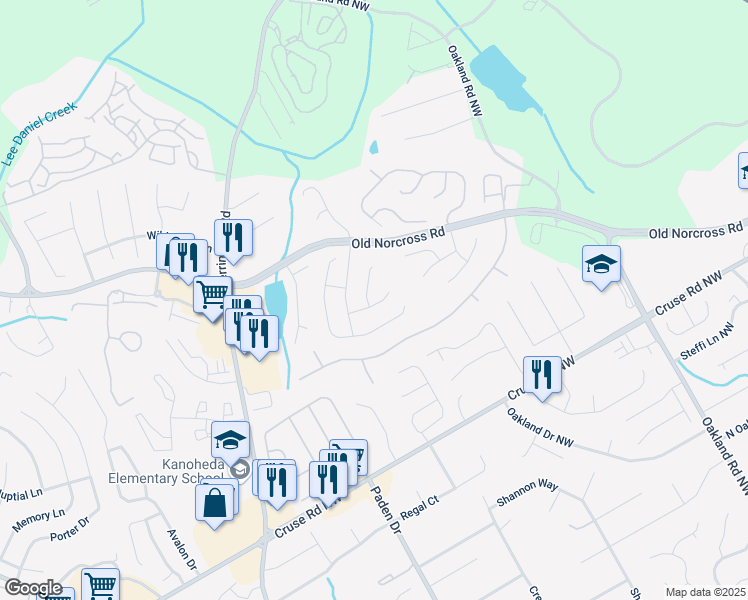map of restaurants, bars, coffee shops, grocery stores, and more near 2355 Glen Chase Lane in Lawrenceville