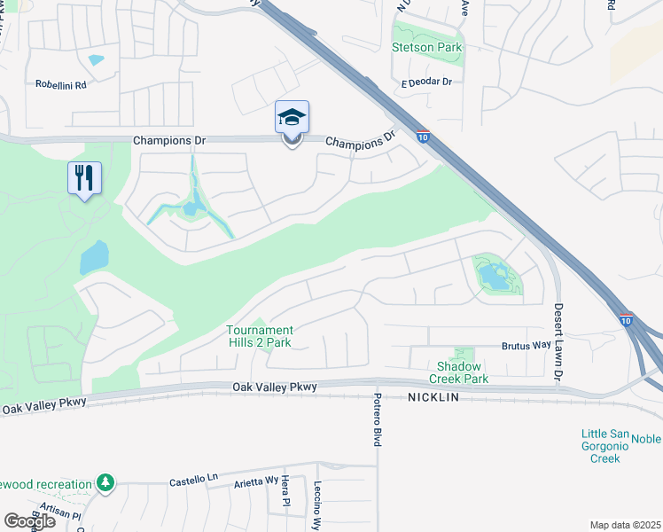 map of restaurants, bars, coffee shops, grocery stores, and more near 36864 Straightaway Drive in Beaumont