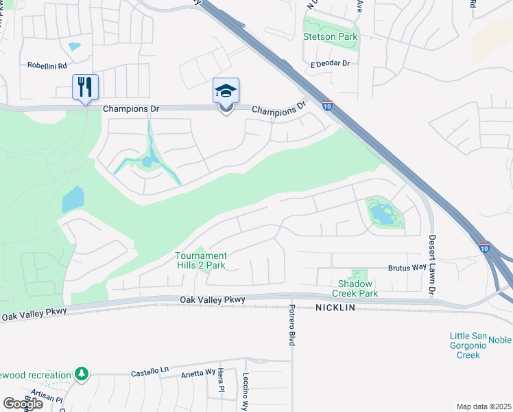map of restaurants, bars, coffee shops, grocery stores, and more near 36864 Straightaway Drive in Beaumont