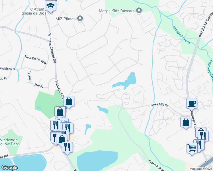 map of restaurants, bars, coffee shops, grocery stores, and more near 6828 Lockridge Drive Northwest in Atlanta