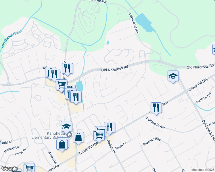 map of restaurants, bars, coffee shops, grocery stores, and more near 2355 Glen Chase Lane in Lawrenceville