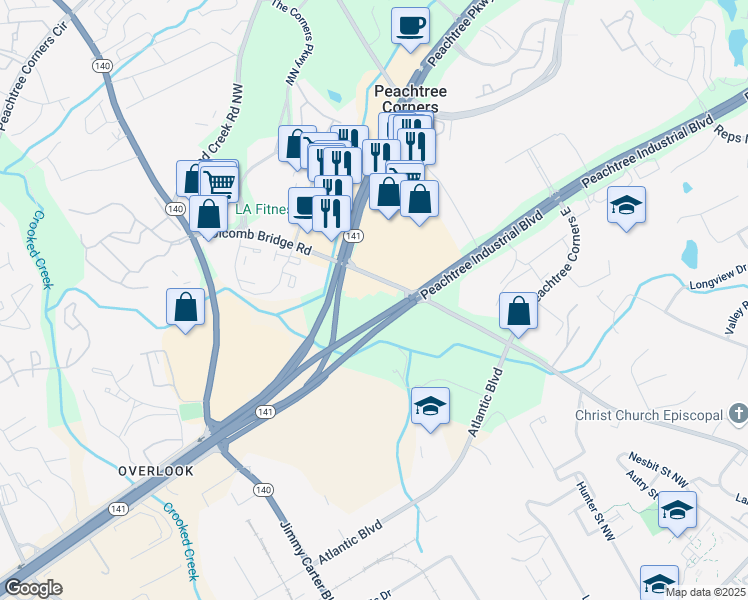 map of restaurants, bars, coffee shops, grocery stores, and more near 3209 Holcomb Bridge Road in Norcross