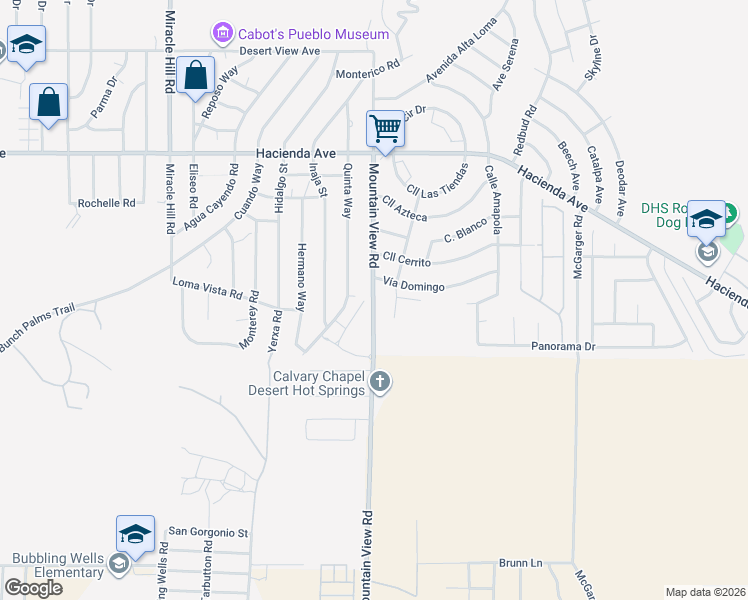 map of restaurants, bars, coffee shops, grocery stores, and more near Mountain View Road in Desert Hot Springs