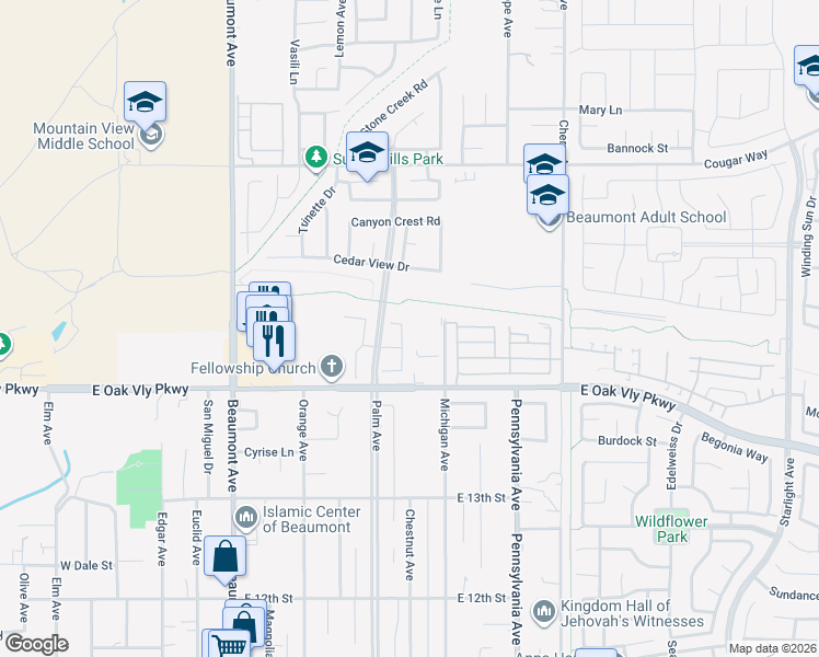 map of restaurants, bars, coffee shops, grocery stores, and more near 1422 Deborah Place in Beaumont